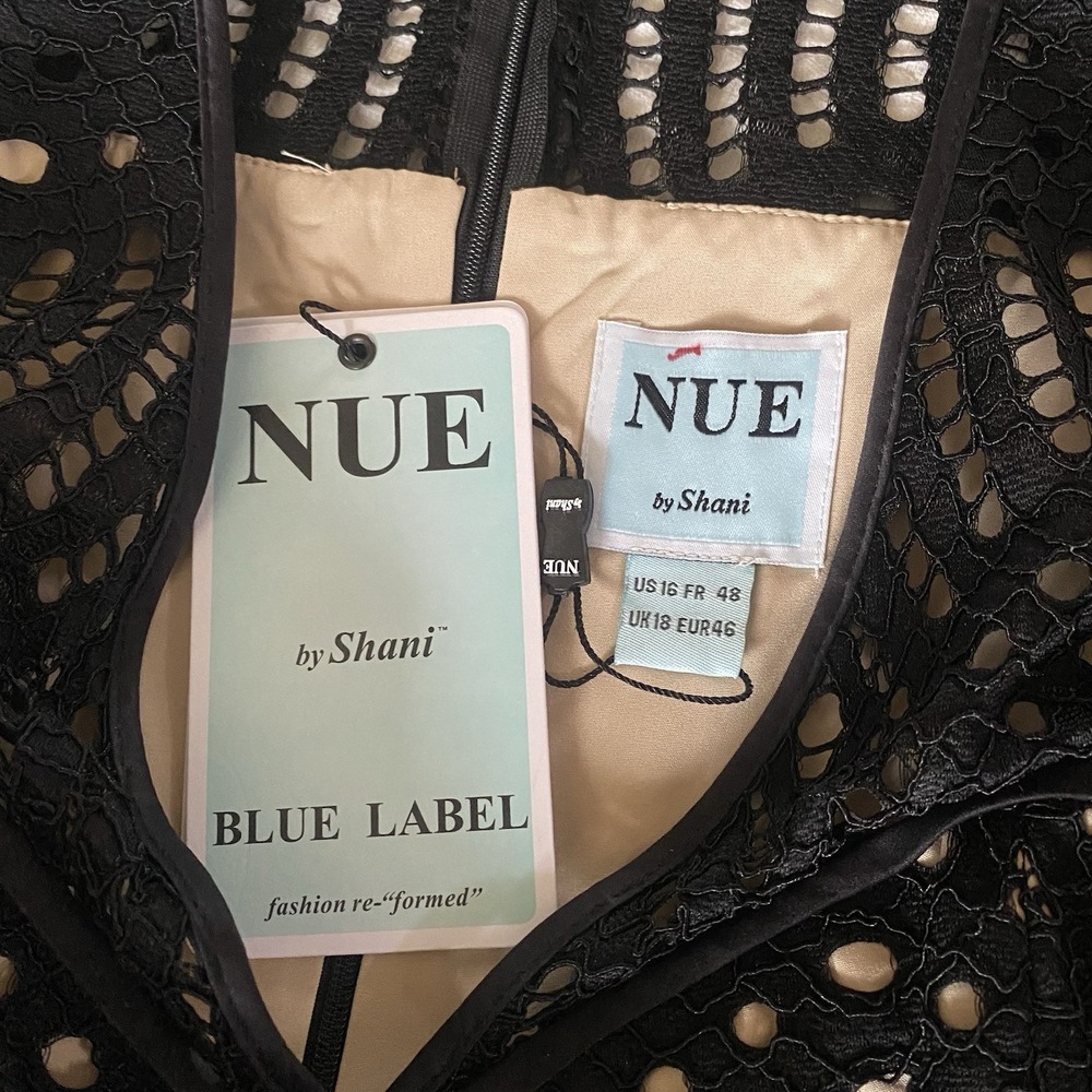 nue by Shani 16 Black Lace Overlay Sheath dress Built In Shaping Nude Lining NWT - Picture 6 of 13